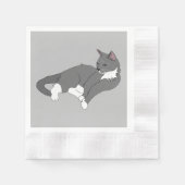 Serviette En Papier Chat gris et blanc Tuxedo (Devant)