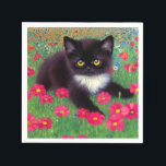 Serviette En Papier Chat Gustav Klimt Tuxedo<br><div class="desc">Des serviettes avec un chat tuxedo Gustav Klimt ! Cette adorable petite chatte noire et blanche est installée dans un champ de fleurs rouges,  bleues,  blanches et oranges. Un cadeau génial pour les amateurs d'art amoureux des chats et autrichiens !</div>