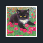 Serviette En Papier Chat Gustav Klimt Tuxedo<br><div class="desc">Des serviettes avec un chat tuxedo Gustav Klimt ! Cette adorable petite chatte noire et blanche est installée dans un champ de fleurs rouges,  bleues,  blanches et oranges. Un cadeau génial pour les amateurs d'art amoureux des chats et autrichiens !</div>