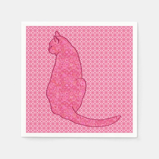 Serviette En Papier Chat Japonais - Batik Rose Fuchsia (Devant)