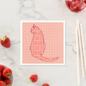 Serviette En Papier Chat japonais - Coral Orange Batik (En situation)