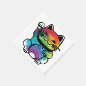 Serviette En Papier Chat japonais de bonne chance avec arc-en-ciel (Coin)