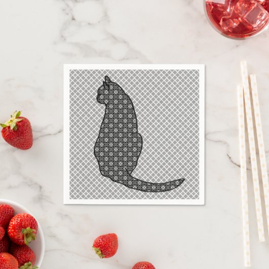 Serviette En Papier Chat japonais - Kimono noir et blanc (En situation)