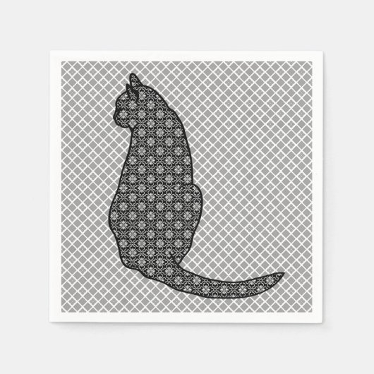 Serviette En Papier Chat japonais - Kimono noir et blanc (Devant)
