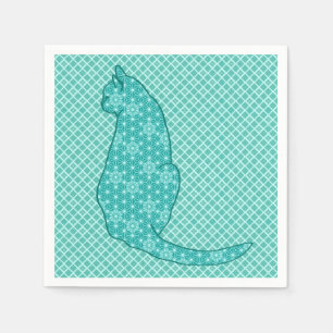 Serviette En Papier Chat japonais - Kimono turquoise