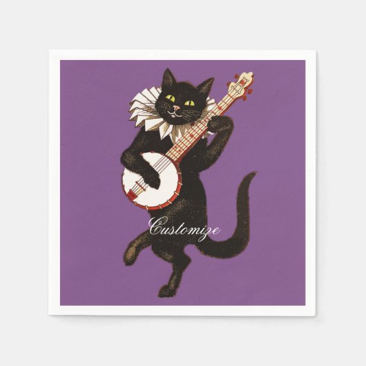 Serviette En Papier Chat jouant à Banjo Thunder_Cove (Devant)