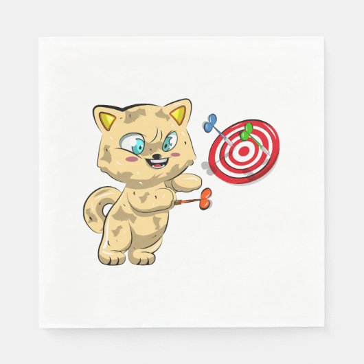 Serviette En Papier Chat Jouant aux Fléchettes (Devant)