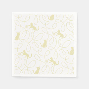 Serviette En Papier Chat joueur et motif de pelote de laine beige clai
