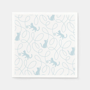 Serviette En Papier Chat joueur et motif de pelote de laine bleu clair