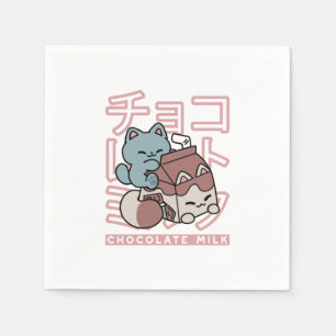 Serviette En Papier Chat Kawaii avec du Lait au Chocolat – Pop Art Jap