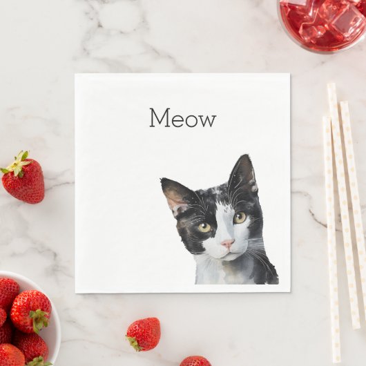 Serviette En Papier Chat Kitty Blanc Noir (En situation)