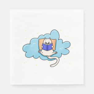 Serviette En Papier Chat lisant un livre