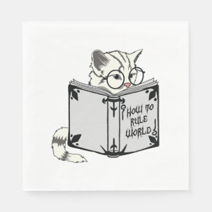 Serviette En Papier Chat lisant un livre 