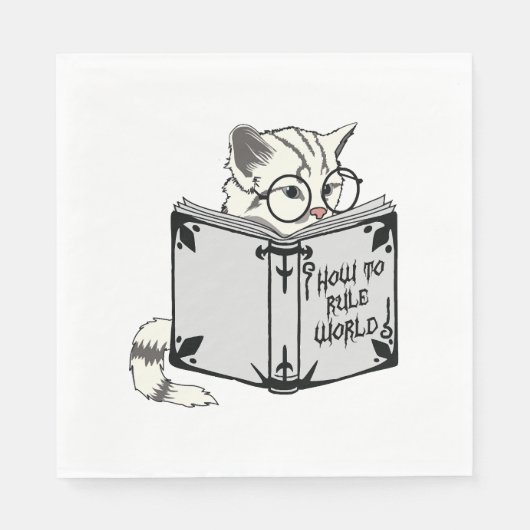 Serviette En Papier Chat lisant un livre (Devant)