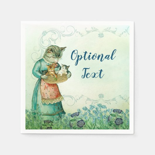 Serviette En Papier Chat maman vintage avec chatons (Devant)