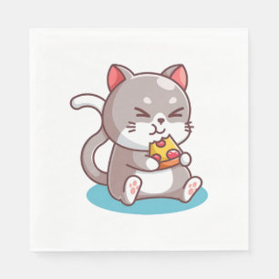 Serviette En Papier Chat mangeant une pizza