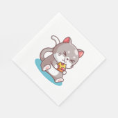 Serviette En Papier Chat mangeant une pizza (Coin)