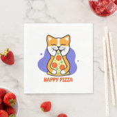 Serviette En Papier Chat mangeant une pizza (En situation)