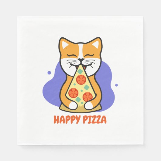 Serviette En Papier Chat mangeant une pizza (Devant)