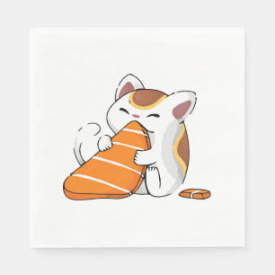 Serviette En Papier chat manger des sushis