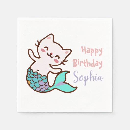 Serviette En Papier Chat Mermaid Fille fête d'anniversaire Purrmaid Me (Devant)