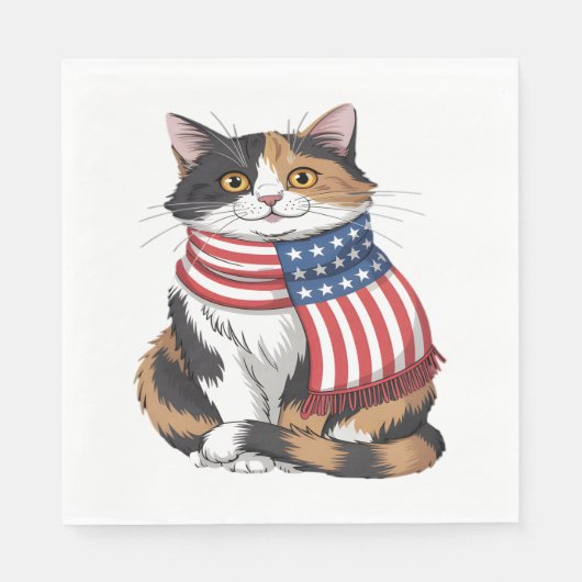 Serviette En Papier chat mignon été Drapeau US Memorial Day (Devant)