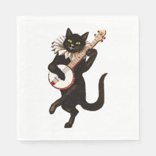 Serviette En Papier Chat mignon jouant de la guitare Chemises musical