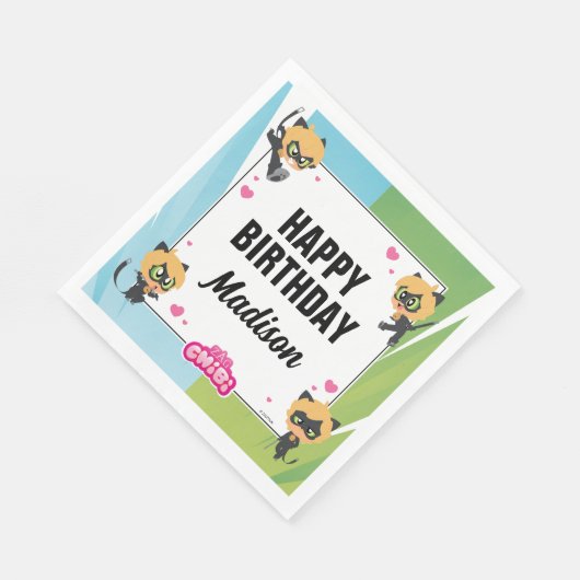 Serviette En Papier Chat Miraculeux Noir Chibi Anniversaire (Coin)