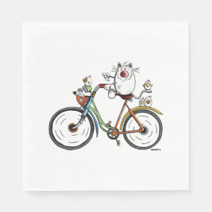 Serviette En Papier Chat monte un vélo coloré - Chats - Cadeau - Drôle