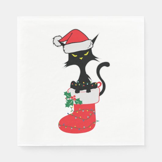 Serviette En Papier Chat Noël (Devant)