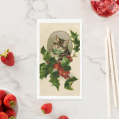Serviette En Papier Chat Noël Joyau Holly Kitten Art antique (En situation)