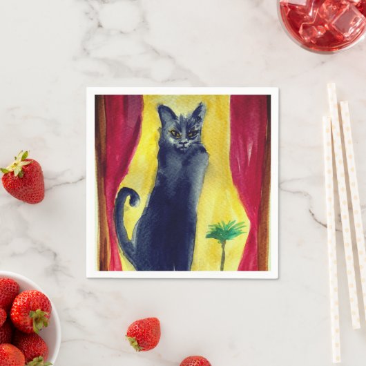 Serviette En Papier Chat noir (En situation)