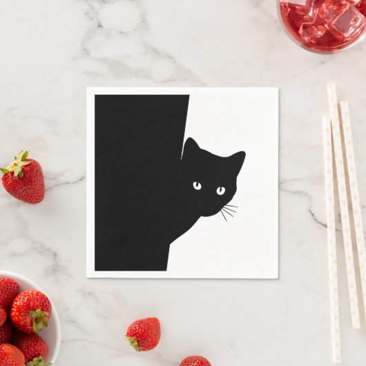 Serviette En Papier Chat noir (En situation)
