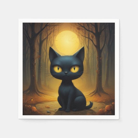 Serviette En Papier chat noir (Devant)