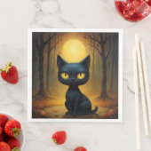 Serviette En Papier chat noir (En situation)