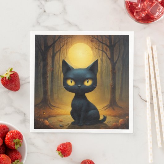 Serviette En Papier chat noir (En situation)