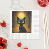 Serviette En Papier chat noir (En situation)