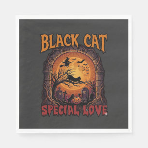 Serviette En Papier Chat Noir Amour Spécial Halloween Lune Sorcière Ci