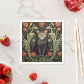 Serviette En Papier Chat noir Art nouveau et fleurs rouges (En situation)