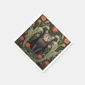 Serviette En Papier Chat noir Art nouveau et fleurs rouges (Coin)