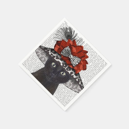 Serviette En Papier Chat noir avec Casquette fabuleux (Coin)