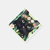 Serviette En Papier Chat noir avec couronne florale (Coin)