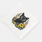 Serviette En Papier chat noir avec des fleurs (Coin)