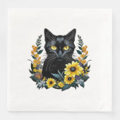Serviette En Papier chat noir avec des fleurs (Devant)