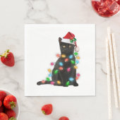 Serviette En Papier Chat Noir Avec Feu De Noël (En situation)