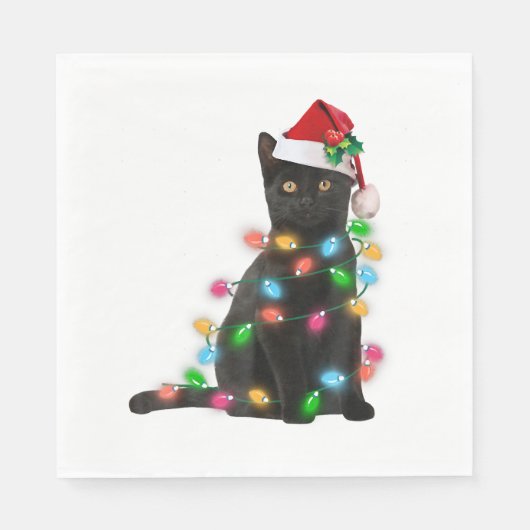 Serviette En Papier Chat Noir Avec Feu De Noël (Devant)