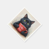 Serviette En Papier Chat Noir Avec Mug De Café Rouge (Coin)