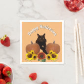 Serviette En Papier Chat noir avec pattes croisées Citrouille Hallowee (En situation)
