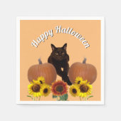 Serviette En Papier Chat noir avec pattes croisées Citrouille Hallowee (Devant)