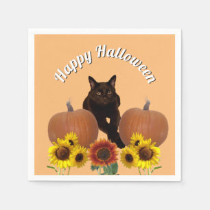 Serviette En Papier Chat noir avec pattes croisées Citrouille Hallowee